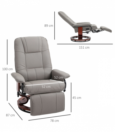 Ergonomic Recliner Sofa Chair PU Leather Armchair Lounger with Footrest, Grey