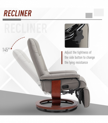 Ergonomic Recliner Sofa Chair PU Leather Armchair Lounger with Footrest, Grey