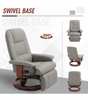 Ergonomic Recliner Sofa Chair PU Leather Armchair Lounger with Footrest, Grey