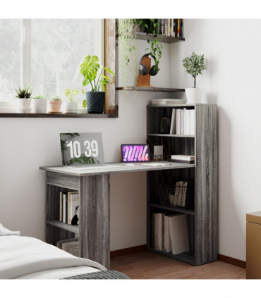 HOMCOM 120cm Computer Desk Bookshelf Writing Table Workstation 6 Shelves Grey