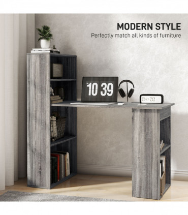 HOMCOM 120cm Computer Desk Bookshelf Writing Table Workstation 6 Shelves Grey