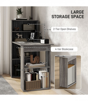 HOMCOM 120cm Computer Desk Bookshelf Writing Table Workstation 6 Shelves Grey