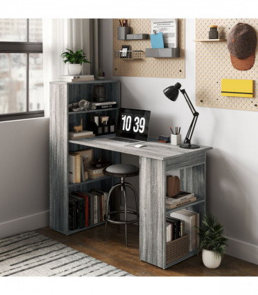 HOMCOM 120cm Computer Desk Bookshelf Writing Table Workstation 6 Shelves Grey