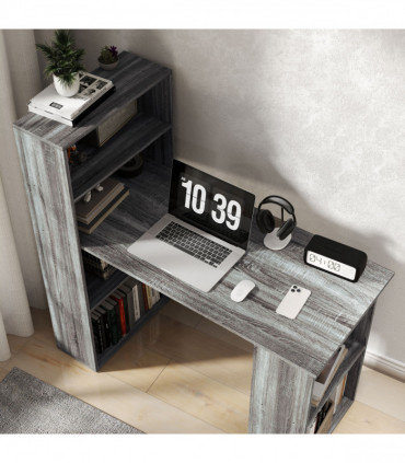 HOMCOM 120cm Computer Desk Bookshelf Writing Table Workstation 6 Shelves Grey