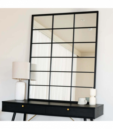Kyō - Black Metal Rectangle Lattice Window Mirror - 120cm x 95cm