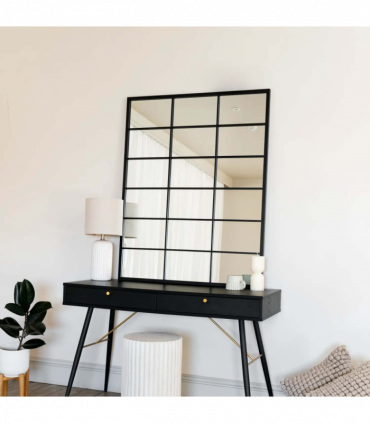 Kyō - Black Metal Rectangle Lattice Window Mirror - 120cm x 95cm