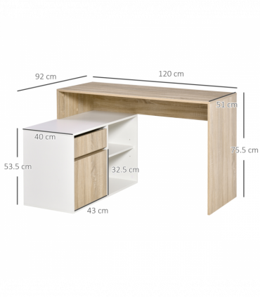 L-Shaped Corner Computer Desk  Oak and White
