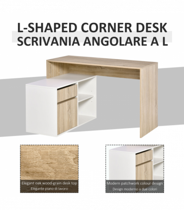 L-Shaped Corner Computer Desk  Oak and White