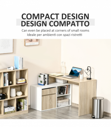 L-Shaped Corner Computer Desk  Oak and White