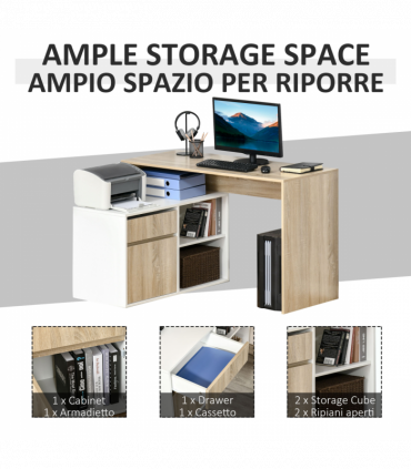L-Shaped Corner Computer Desk  Oak and White