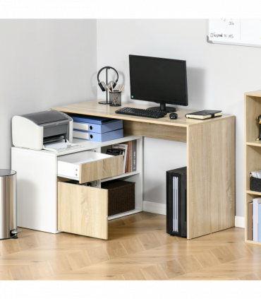 L-Shaped Corner Computer Desk  Oak and White