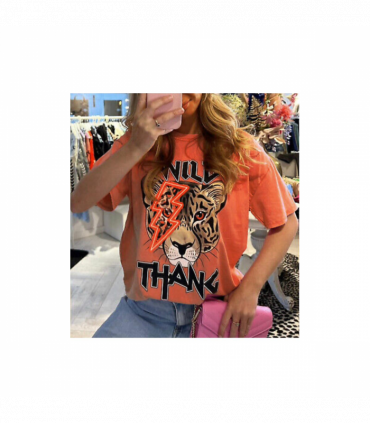 Ladies Oversized Tiger Lightning Wild Thang Short Sleeves T Shirt Top