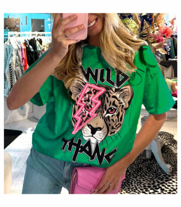 Ladies Oversized Tiger Lightning Wild Thang Short Sleeves T Shirt Top