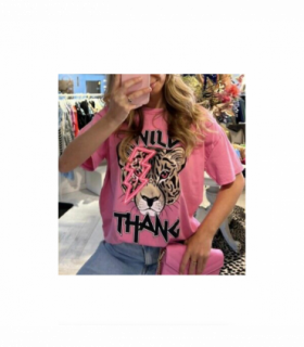 Ladies Oversized Tiger Lightning Wild Thang Short Sleeves T Shirt Top