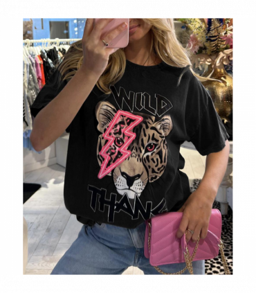 Ladies Oversized Tiger Lightning Wild Thang Short Sleeves T Shirt Top