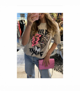 Ladies Oversized Tiger Lightning Wild Thang Short Sleeves T Shirt Top