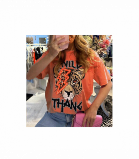 Ladies Oversized Tiger Lightning Wild Thang Short Sleeves T Shirt Top