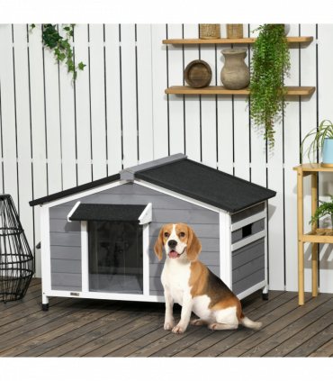 Large Wooden Dog Kennel for Outside 109L x 79W x 72H cm, Grey