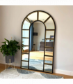 Mio - Full Length Black & Gold Metal Arched Window Mirror - 180cm x 105cm.