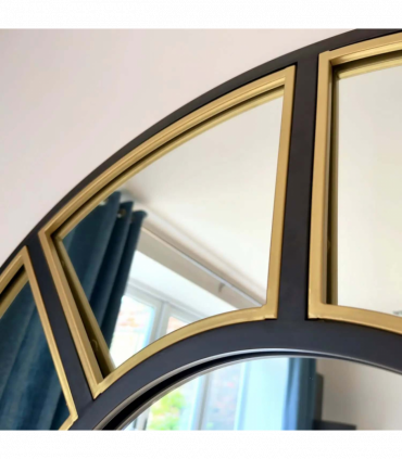 Mio - Full Length Black & Gold Metal Arched Window Mirror - 180cm x 105cm.