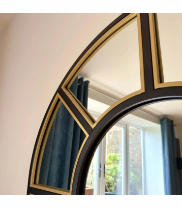 Mio - Full Length Black & Gold Metal Arched Window Mirror - 180cm x 105cm.