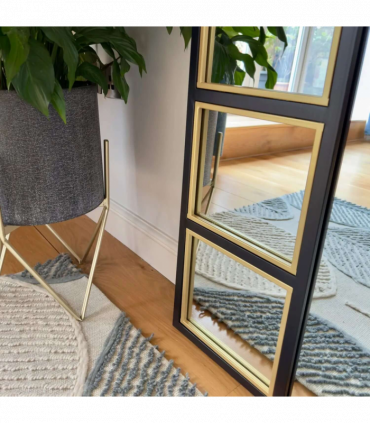 Mio - Full Length Black & Gold Metal Arched Window Mirror - 180cm x 105cm.