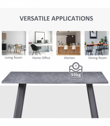 Modern Rectangular Dining Table with Metal Legs Indoor, Dark Grey