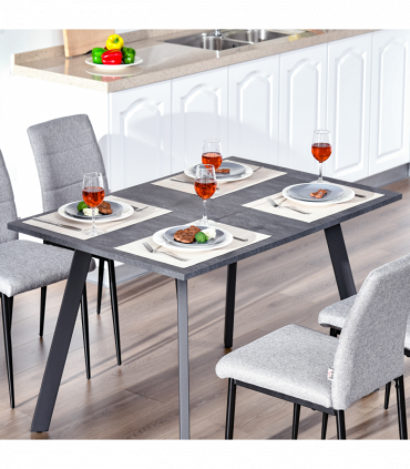 Modern Rectangular Dining Table with Metal Legs Indoor, Dark Grey