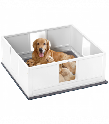 PawHut Dog Whelping Box with Whelping Pad, Adjustable Entrance, 124 x 120cm