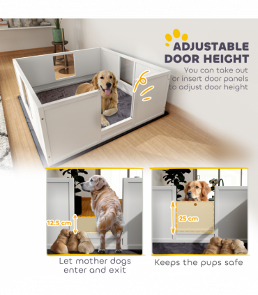 PawHut Dog Whelping Box with Whelping Pad, Adjustable Entrance, 124 x 120cm