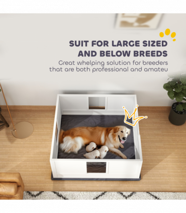 PawHut Dog Whelping Box with Whelping Pad, Adjustable Entrance, 124 x 120cm
