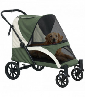 PawHut Easy Folding Pet Stroller for Large Dogs, Dark Green
