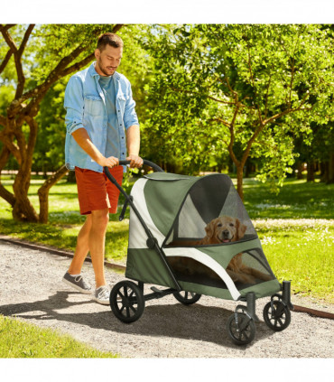 PawHut Easy Folding Pet Stroller for Large Dogs, Dark Green