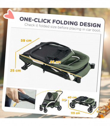 PawHut Easy Folding Pet Stroller for Large Dogs, Dark Green
