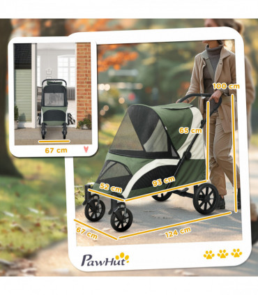PawHut Easy Folding Pet Stroller for Large Dogs, Dark Green