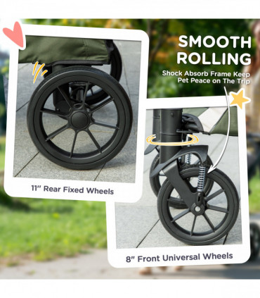 PawHut Easy Folding Pet Stroller for Large Dogs, Dark Green