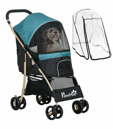 PawHut Pet Stroller for XS and S Dogs with Rain Cover - Dark Green