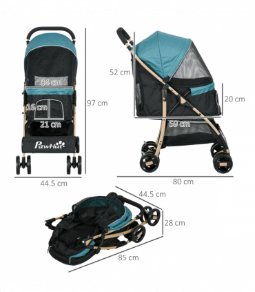 PawHut Pet Stroller for XS and S Dogs with Rain Cover - Dark Green