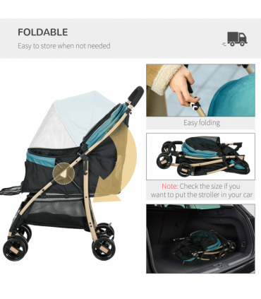 PawHut Pet Stroller for XS and S Dogs with Rain Cover - Dark Green