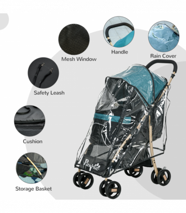 PawHut Pet Stroller for XS and S Dogs with Rain Cover - Dark Green