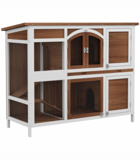 PawHut Two-Tier Wooden Rabbit Hutch w/ Openable Roof, Slide-Out Tray, Ramp