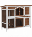 PawHut Two-Tier Wooden Rabbit Hutch w/ Openable Roof, Slide-Out Tray, Ramp