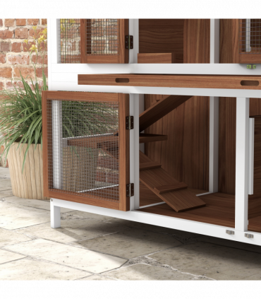 PawHut Two-Tier Wooden Rabbit Hutch w/ Openable Roof, Slide-Out Tray, Ramp