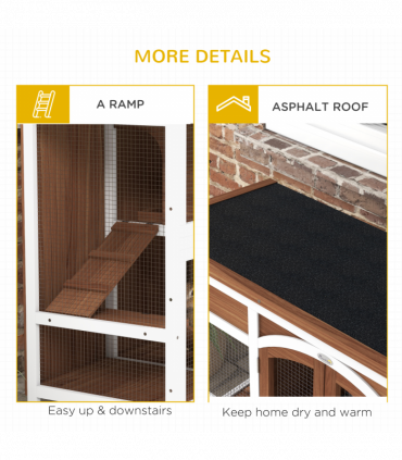 PawHut Two-Tier Wooden Rabbit Hutch w/ Openable Roof, Slide-Out Tray, Ramp