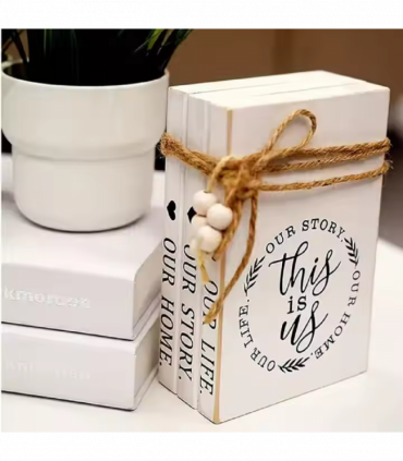 Wood Decorative Books Stack White Wooden Books for Modern Home Decor