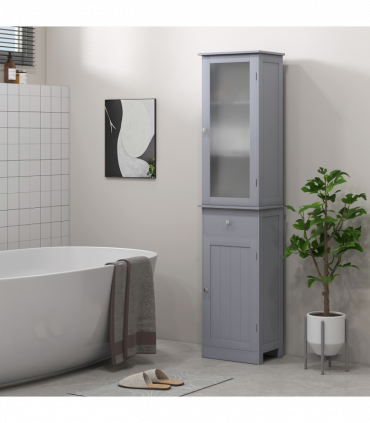 kleankin Storage Cabinet Organizer Tower with Shelves & Drawer, Grey