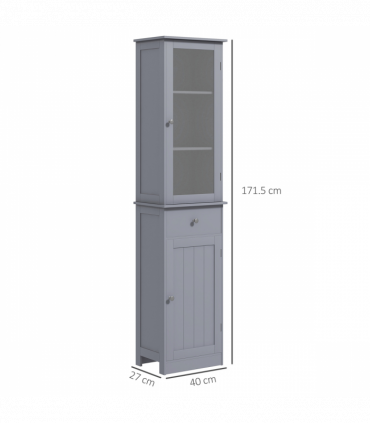 kleankin Storage Cabinet Organizer Tower with Shelves & Drawer, Grey