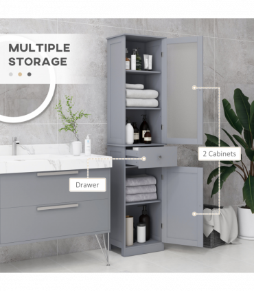 kleankin Storage Cabinet Organizer Tower with Shelves & Drawer, Grey