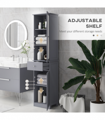 kleankin Storage Cabinet Organizer Tower with Shelves & Drawer, Grey