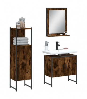 vidaXL 3 Piece Bathroom Cabinet Set Smoked Oak Engineered Wood